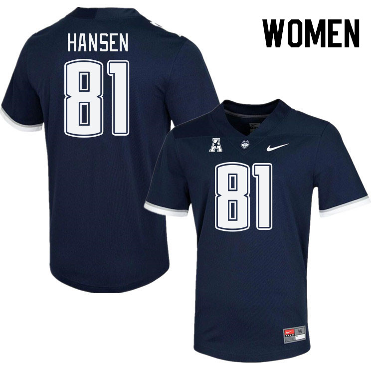 Women #81 Louis Hansen Connecticut Huskies College Football Jerseys Stitched Sale-Navy